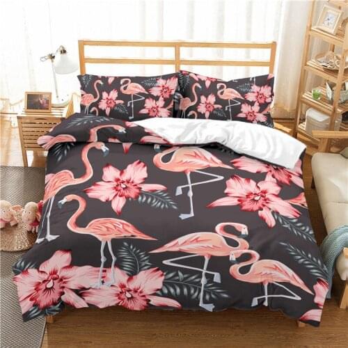 Luxury 3D Flamingo Print 2/3Pcs Kids Bedding Set Comfortable Animal Duvet Cover Pillowcase Home Textile Single/Queen/King Size