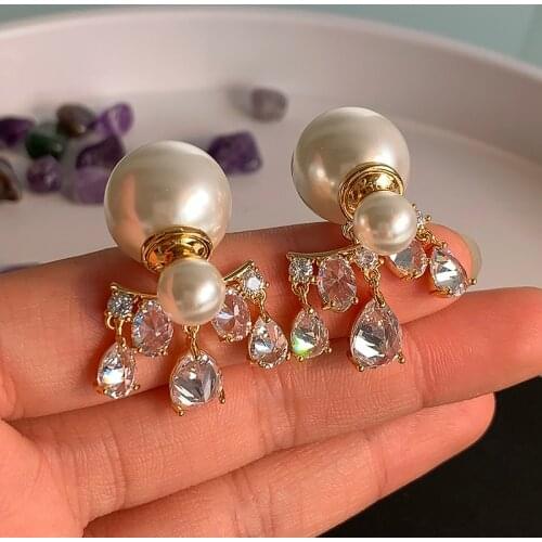 2021 Fashion Imitation Pearl Drop Earrings With Crystal Elegant Women Wedding Earrings For Bridal Gold Plated Brand Earrings