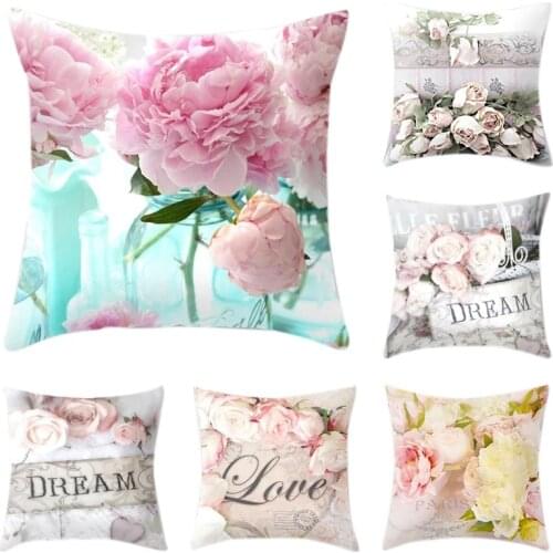 6Pcs Peach Velvet Pillowcase Colorful Flowers Throw Pillow Covers for Home Sofa Bedroom Pink Red Roses Plush Pillowcases