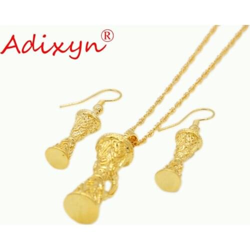 Adixyn Gold Color New Papua Guinea Drum Necklace/Earrings/Pendant set PNG Style Kundu Ethnic Jewelry sets N11015