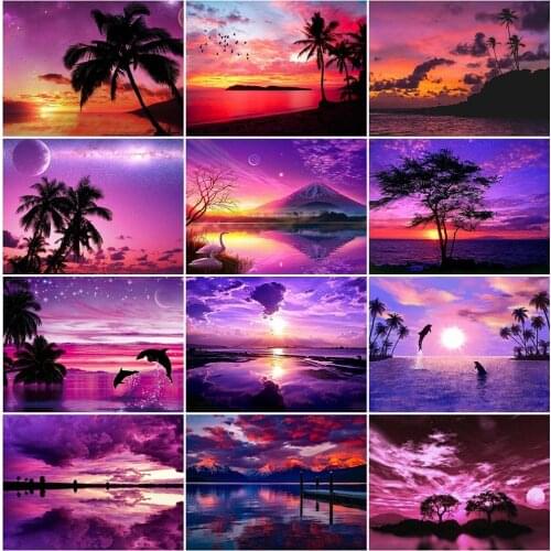 Full Square Drill 5D Diy Diamond Painting Sunset 3D Diamond Embroidery Sea Picture Of Rhinestone Landscape Needlework Wall Decor