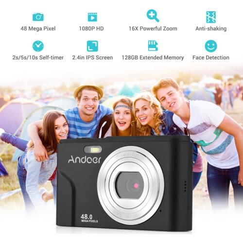 Andoer Digital Camera 36MP 1080P 2.4-inch IPS Screen 16x Zoom Self-Timer 128GB Extended Memory Face Detection Anti-shaking