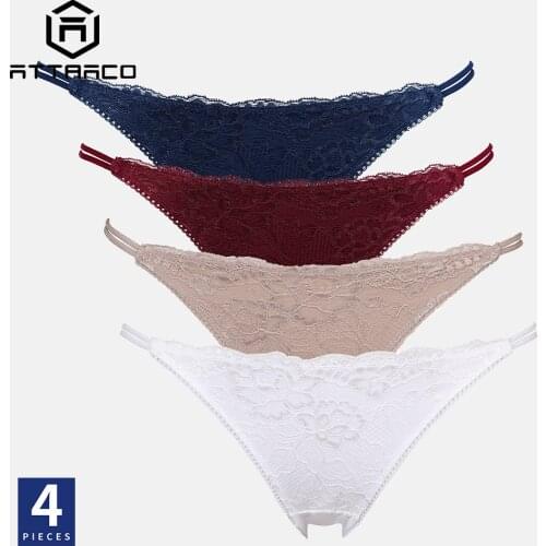 ATTRACO Womens Panties Underwear 4 Pack Lace Bikini Thong G String Low Rise Hipster Sexy Lingerie трусы женские кружевные