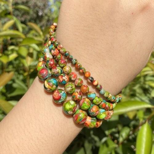 4/6/8/10mm Natural Stone Beads Colorful Sea Sediment Turquoise Beads Necklace Bracelet Accessories For Jewelry Making Diy