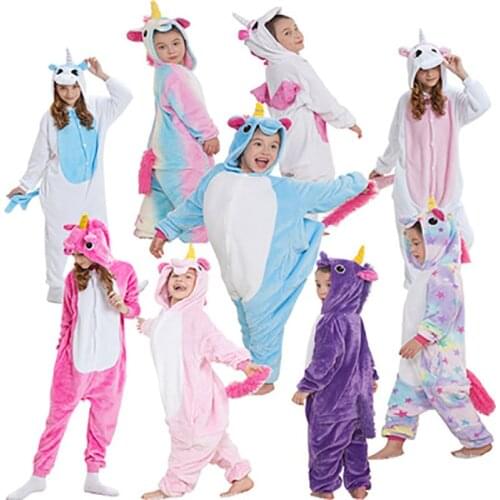 Children Pajamas Unicorn Stars Winter Pajama Cartoon One Piece Sleepwear Licorne Coral Fleece Warm Pijama De Unicornio Inverno