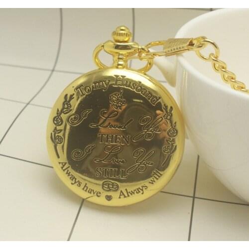 Design To My Husband Pocket Watch I LOVE YOU Still Laser Engraved Fob Chain Necklace Watches Men Fathers Day Quartz Clock