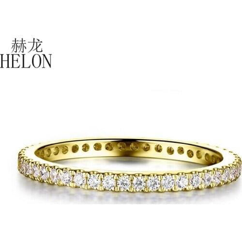 HELON Solid 14K Yellow Gold AU585 Natural Diamonds 0.33CT Engagement Wedding Ring Artistical Women Fine Jewelry 1.5mm Wide band