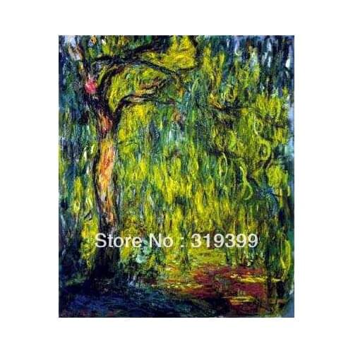 Claude Monet Oil Painting Reproduction on Linen canvas,Weeping Willow,100% handmade,Free DHL Shipping,museum Quality,Landscape