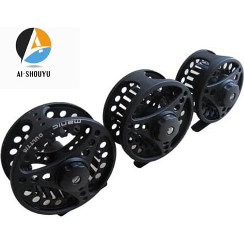 AI-SHOUYU High Quality 3/4 5/6 7/8WT Fly Reel Black Die casting Large Arbor Aluminum Fly Fishing Reel