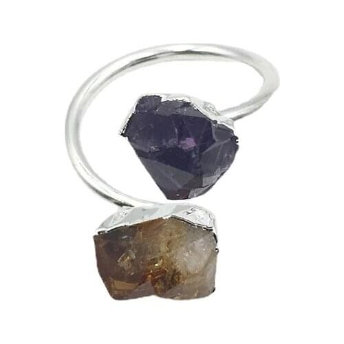 LUX Natural amethysts citrines gems stone rings Multi Rainbow double silver color Rings fashion charms jewelry for women girl