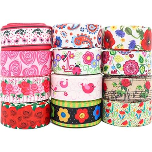 10 Yards 1" 25MM Flowers Printed Grosgrain Ribbons For Hair Bows DIY Handmade Materials Y2020122401
