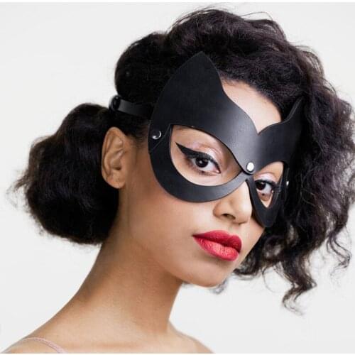 Fullyoung Sexy Leather Cosplay Cat Eyes Masks Punk Fetish Adult Play Special Fetish Masquerade Party Face Mask Accessories Club