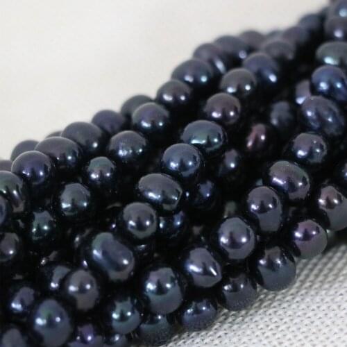 Beautiful 7-8mm black natural freshwater cultured pearl nearround beauty high grade ceremony wedding jewelry making 15inch B1335