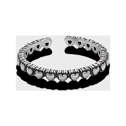 Cool Punk New Retro Thai Silver Heart Shape Fashion 925 Sterling Silver Jewelry Exquisite Thin Line Twist Pattern Opening Ring