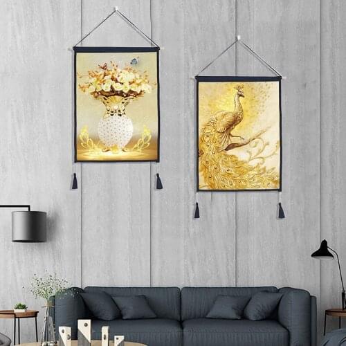 Hot 3PC/Set Nordic Wall Hanging Tapestry Gold Peacock Wall Art Background Cloth Home Decor Tapestry 45X65cm