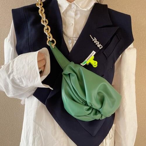 Thick Chain Small PU Leather Crossbody Bags For Women Fashion Trending Female Crossbody Bags Folds Design Ladies Handbags Totes