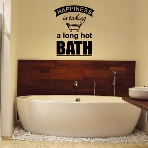 Bathroom Quote Wall Happiness is Taking A long Hot Bath Bathroom Decor Vinyl Sticker Waterproof Home Room Decoration Mural Z659