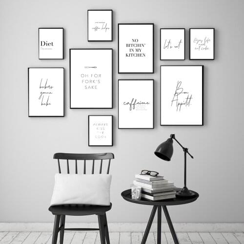 Kitchen Dining Room Wall Art Prints Decorative Pictures Nordic Black and White Posters Coffee Quotes Wall Art Canvas Paintings