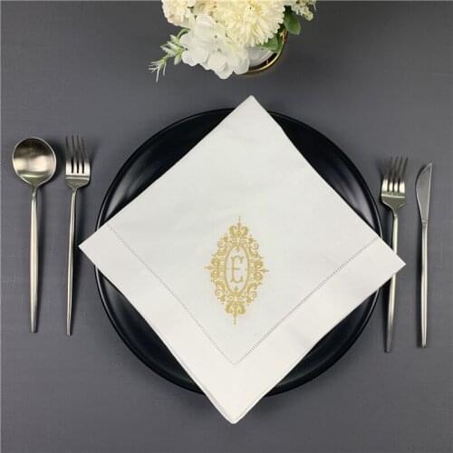 Napkins Monogrammed Dinner Napkins White linen Hemstitch Table Napkins 20"x20"Ladder Embroidered Initial E Tea Napkins