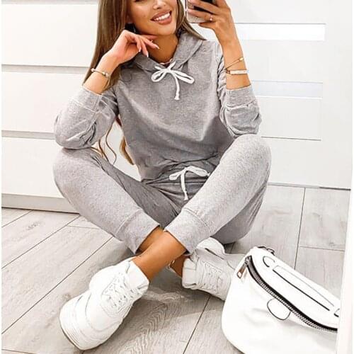 Clothes Women Two Peice Set 2020 Autumn Winter Casual Hoodie New Solid Color Hooded Tops And Long Pants 2-Piece Suits S-XL