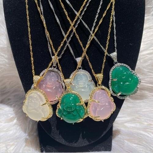 Buddha Pendant Necklace For Women Stainless Steel Jewelry Zircon Crystal Buddha Necklaces Punk Couple Pendants Free Shipping