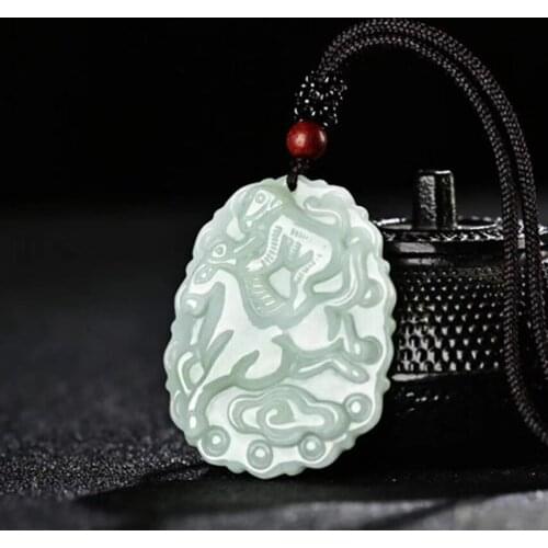 Natural Emerald Horse Monkey Pendant Necklace Jewellery Accessories Hand-Carved Man Woman Luck Amulet Gifts Free Rope