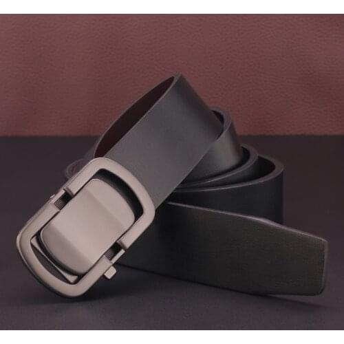High quality Simplicity Automatic Buckle belt men Black luxury famous brand designer Gray fashion Waist Strap for male Cowskin