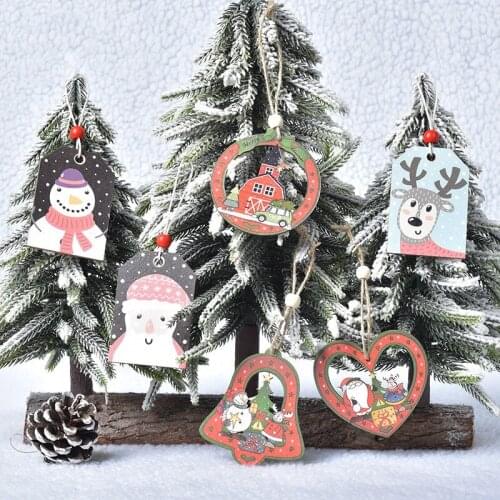 Christmas Decorations Small Wooden Pendant Creative Painted Cartoon Tag Hanging Ornaments Christmas Tree Accessories Small Gifts