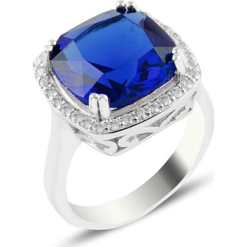 Silverlina Silver Sapphire Zircon Engagement Ring