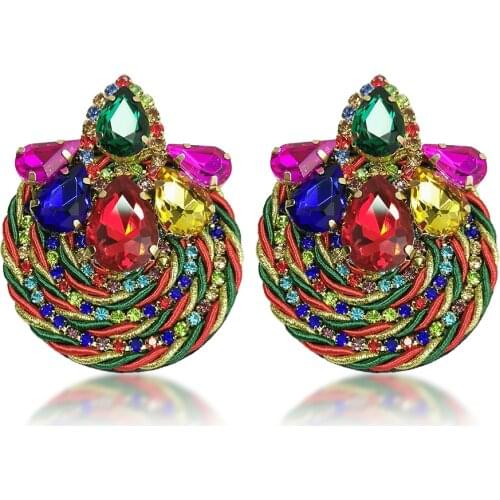 MANILAI Handmade Rhinestones Crystal Stud Earrings For Women Geometric Metal Statement Earings Fashion Jewelry 2021