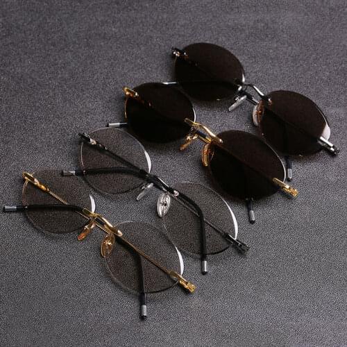 Evove Vintage Sunglasses Male Oval Glass Sun Glasses for Men Women 2018 Retro Rimless Stone Lens