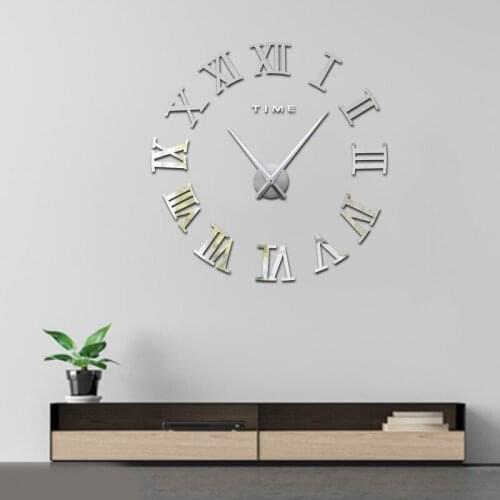 3D Silver Acrylic Mirror Quartz Clock Stickers Self-adhesive Quartz Wall Clock Sticker Decal For DIY Living Room Wall Decor