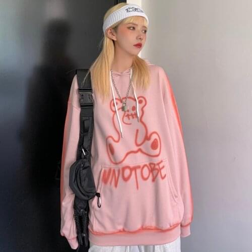 New Autumn Hoodie Women Streetwear Hoodie Harajuku Hoodie Loose Hooded Pullover Cartoon Bear Graffiti Hoodie Fashion Man Hoodie
