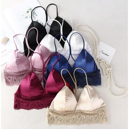 Women Lace Crop Top Bralette Beauty Back Tube Top Female Sexy Lingerie Satin Seamless Underwear Padded Bandeau Bra Top