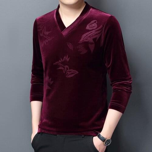 Winter Mens Thermal Velvet T-shirt Oversize Burgundy Velour Dress For Stout Cozy Felted T Shirts Comfortable Plus Size Tops Soft