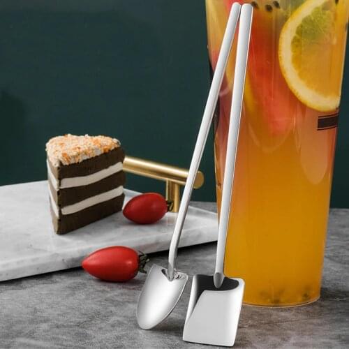 1PCS Stainless Steel Coffee Tea Spoon Shovel Shaped Dessert Forks Ice Cream Sugar Teaspoon Kitchen Accessories Tools
