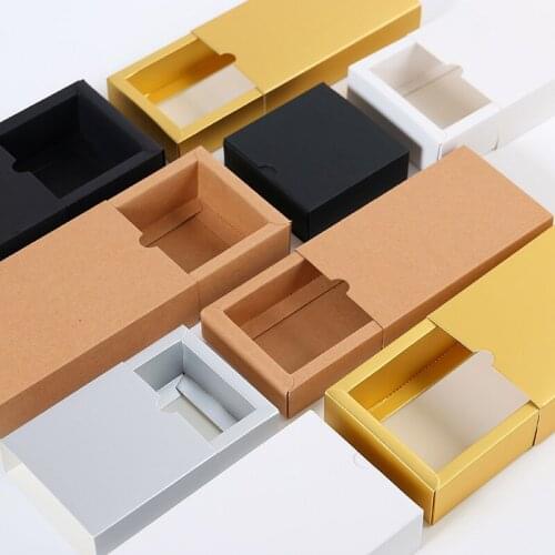 10pcs Gold/Silver Drawer Paper Box Blank Cardboard Gift Packaging Box White Brown Black Paper Carton Box