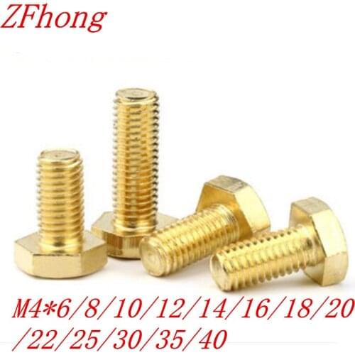 100pcs DIN933 M4*8/10/12/16/20/25/30/35/40 Brass hexagon bolt Brass hex bolt