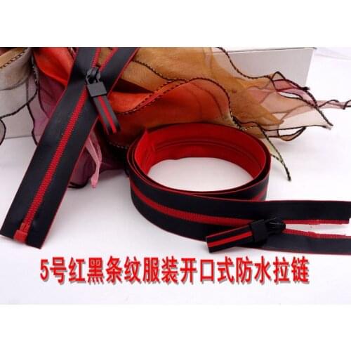 Open-end 80cm 100cm 2pcs 7# nylon waterproof zipper used for anorak Ski suit Jacket black red line outdoor jackets garment bags