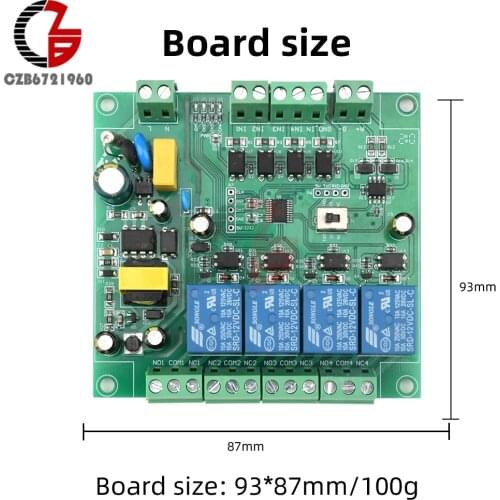 AC 220V Modbus RTU 4-way Relay Module RS485/TTL UART Four-Way Input Output Support Standard Modbus RTU Protocol for Home Power