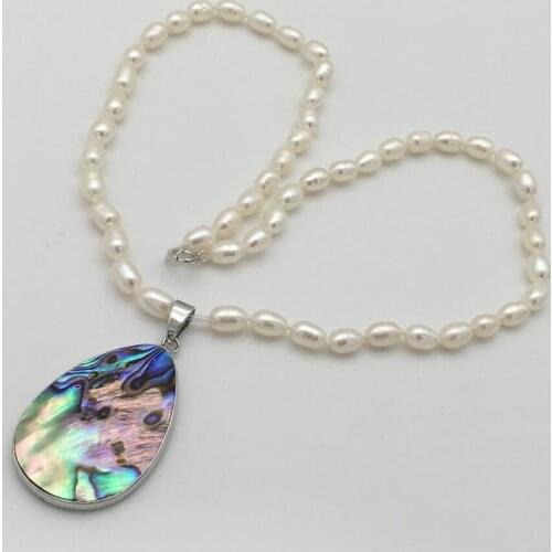 Free shipping New natural freshwater pearl necklace 5-7NN Abalone shell pendant 26X50MM 925 sterling silver clasp