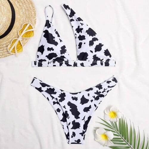Printed Bikini 2021 Sexy One Shoulder Swimwear Women Swimsuit Female Hollow Out Bikini Set Bather Bathing Suit Summer Beach Wear