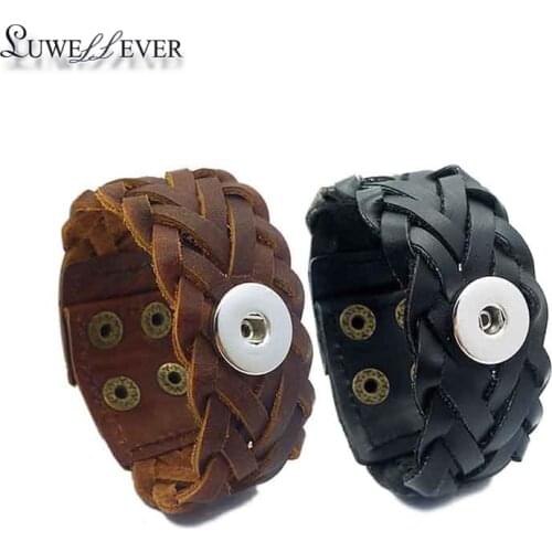 Fashion Hand Made 011 Interchangeable Really Genuine Leather Bracelet 18mm Snap Button Bangle Charm Jewelry For Women Men Gift