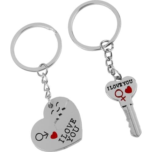 2pcs Couple Key Heart Pendant Charm Keyring Keychain for Cellphone Car Key