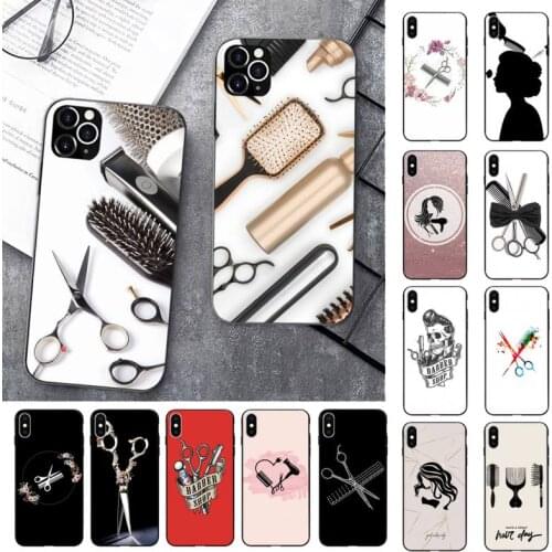 FHNBLJ Hair Stylist Scissors Brush switch Phone Case for iPhone 11 12 pro XS MAX 8 7 6 6S Plus X 5 5S SE 2020 XR case