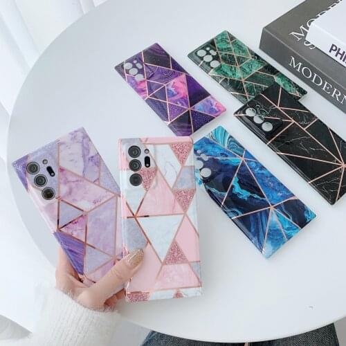 Plating Geometric Colorful Marble Phone Case For Samsung S9 S10 S20 S21 Note 20 A20 A30 A51 A71 Silicone Soft TPU IMD Back Cover