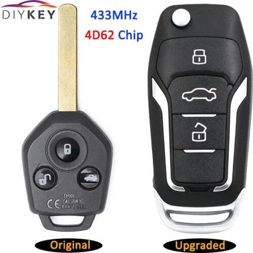 DIYKEY 433MHz 4D62 Chip Upgraded Flip Folding 3 Button Smart Remote Key Fob Key for Subaru Forester 2008 2009 2010 2011 2012