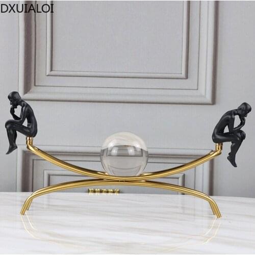 DXUIALOI European creative seesaw metal crafts ornaments resin figure sculpture office study living room desktop home decoration