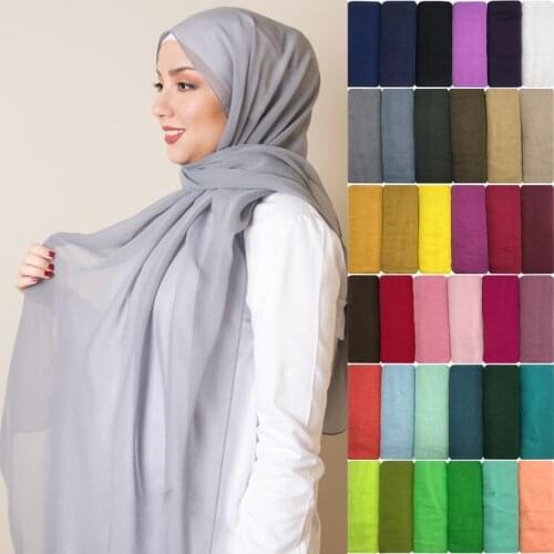 2021 Spring Cotton Voille Headwraps Scarf Hijabs Solid Color Thick Jersey Muslim Fashion Long Scarves Shawl For Women Headband