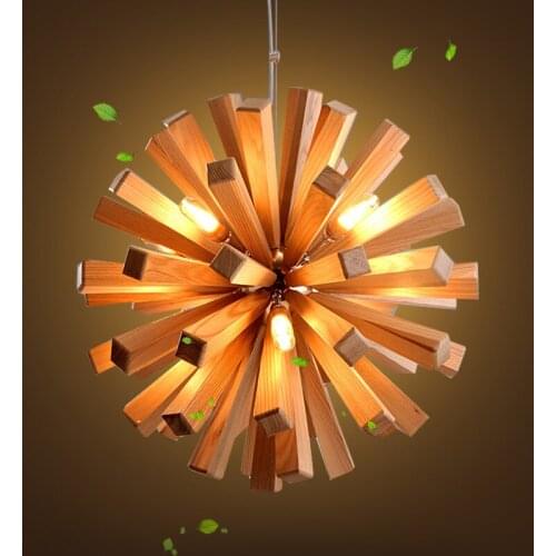 Art Decoration Wooden Dandelion Pendant Light Creative Pendant Lamps Living Room Restaurant Bar Luminaire Light Fixtures